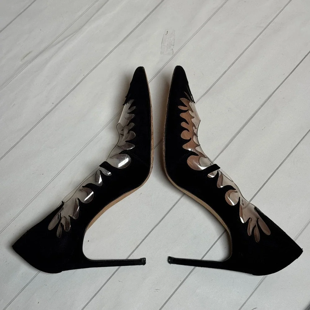 Brian Atwood Designer Flame Cutout Heels Black Suede Leather Luxury Edgy‎ Diva 7